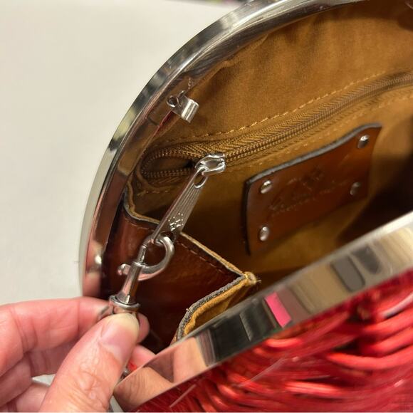 Patricia Nash Purse Spring Red Wicker Melfi Clam Lock Papaya Chain Strap Bag NWT - Picture 7 of 7